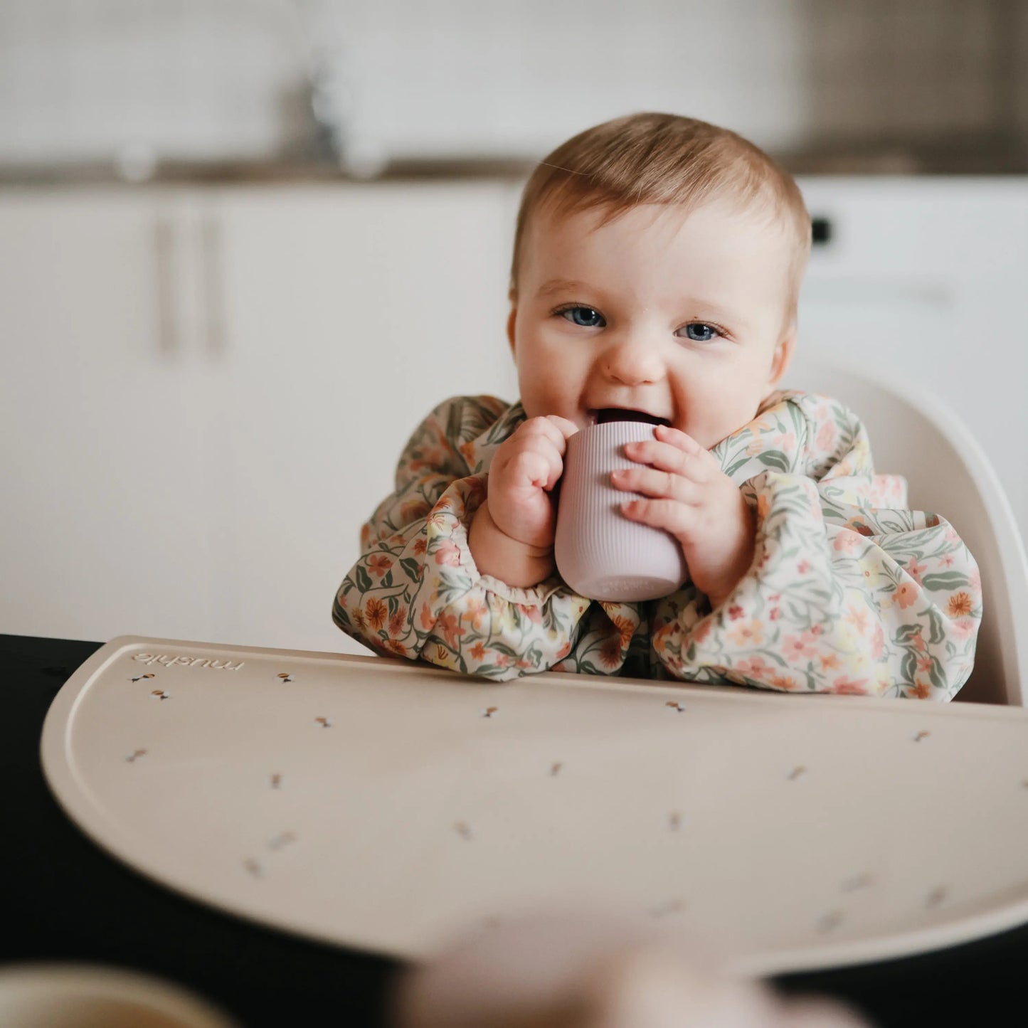 Silicone Starter Cup for Babies with Ribbed Texture and Weighted Base for Easy Transition from Bottle to Cup Mushie