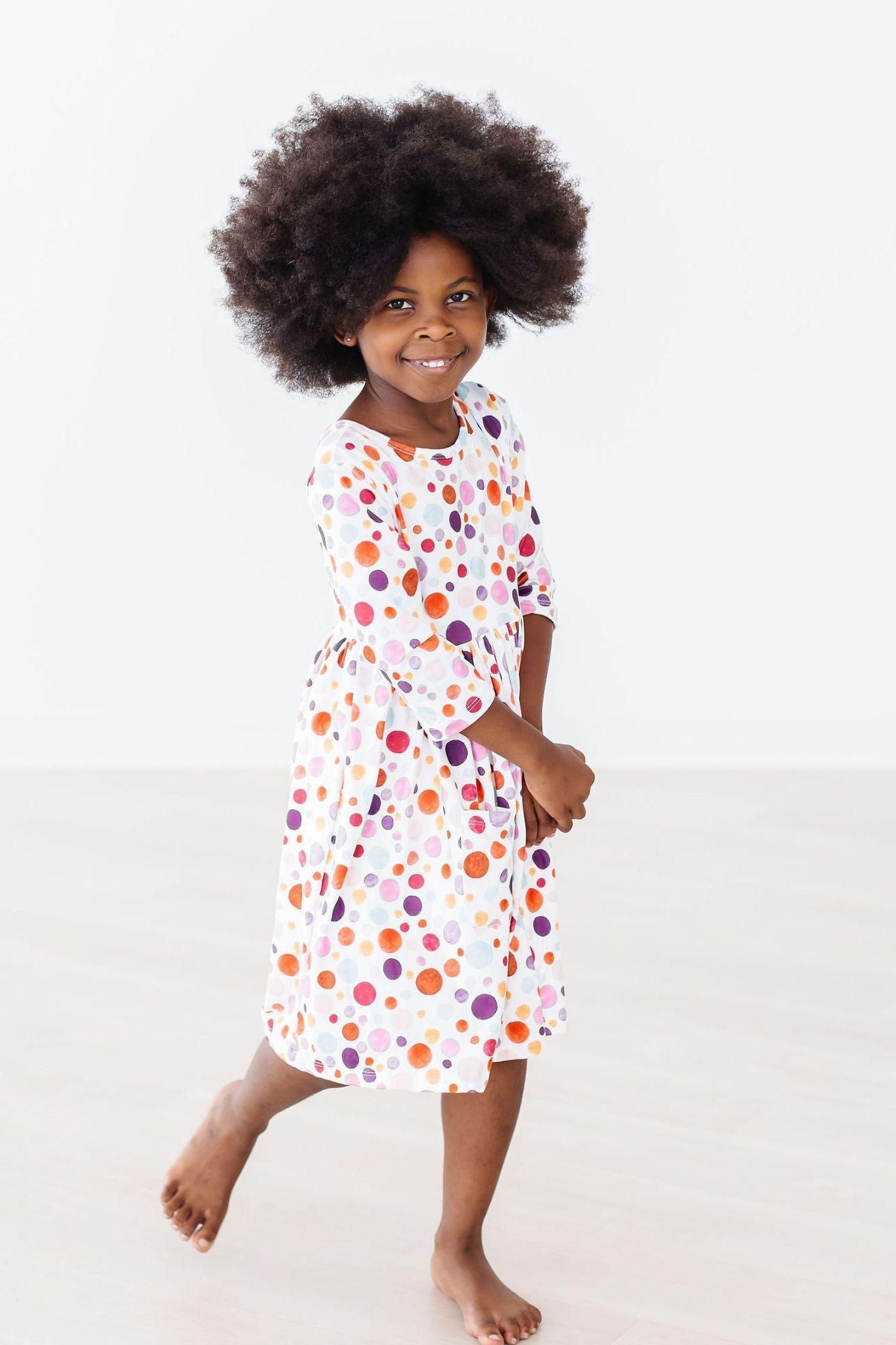 Mila & Rose ® Watercolor Pebbles Three Quarter Sleeve Twirl Dress Pocket - Apparel & Accessories > Clothing > Dresses Twirl Pocket Dress 3/4