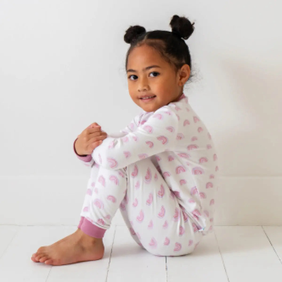Toddler Kids Bamboo Pajamas Pink Rainbow LuxeWeave Fabric.