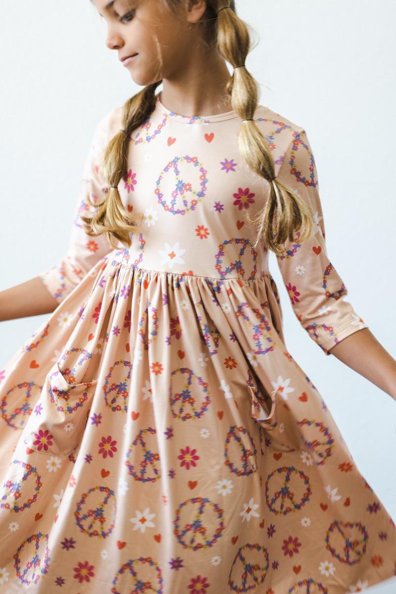 Mila & Rose ® Flower Child Three Quarter Sleeve Twirl Dress With Pockets - Apparel & Accessories > Clothing > Dresses Twirl Pocket Dress 3/4
