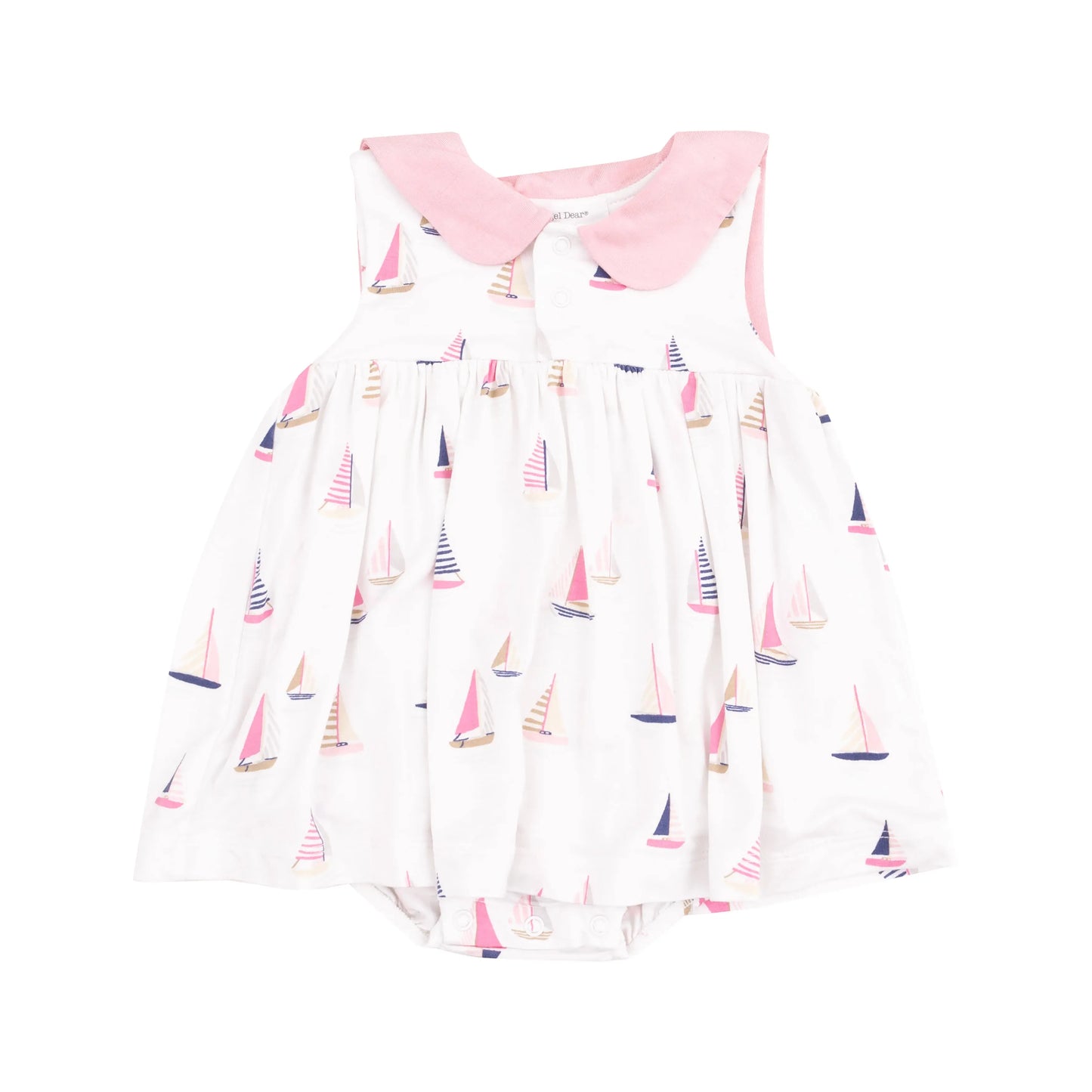 Sailor Bodysuit Dress With Embroidery Sailboats Pink.