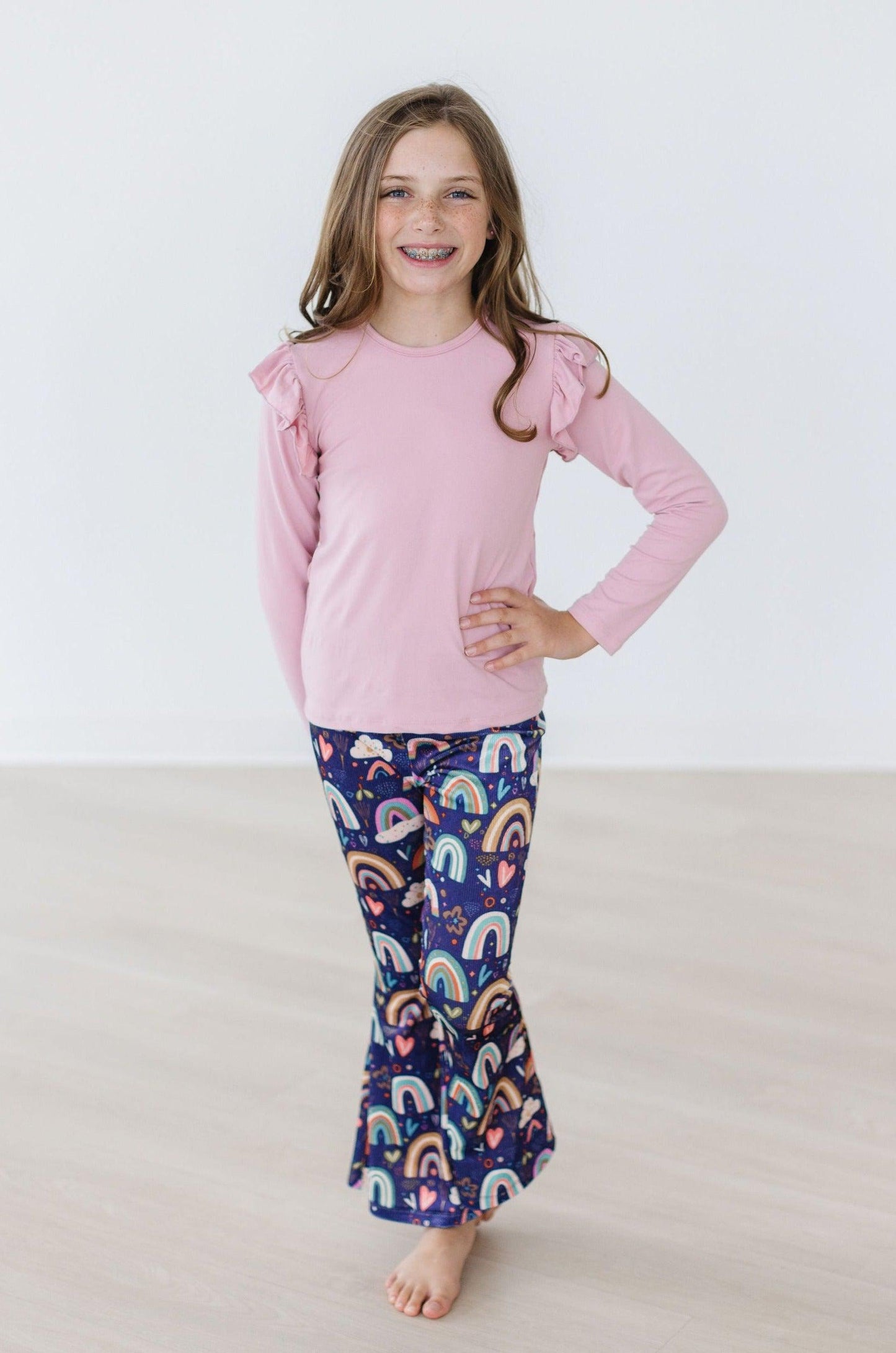 Mila & Rose ® Midnight Rainbow Ribbed Velvet Bells For Girls Everyday - Apparel & Accessories > Clothing > Pants Velvet Bells
