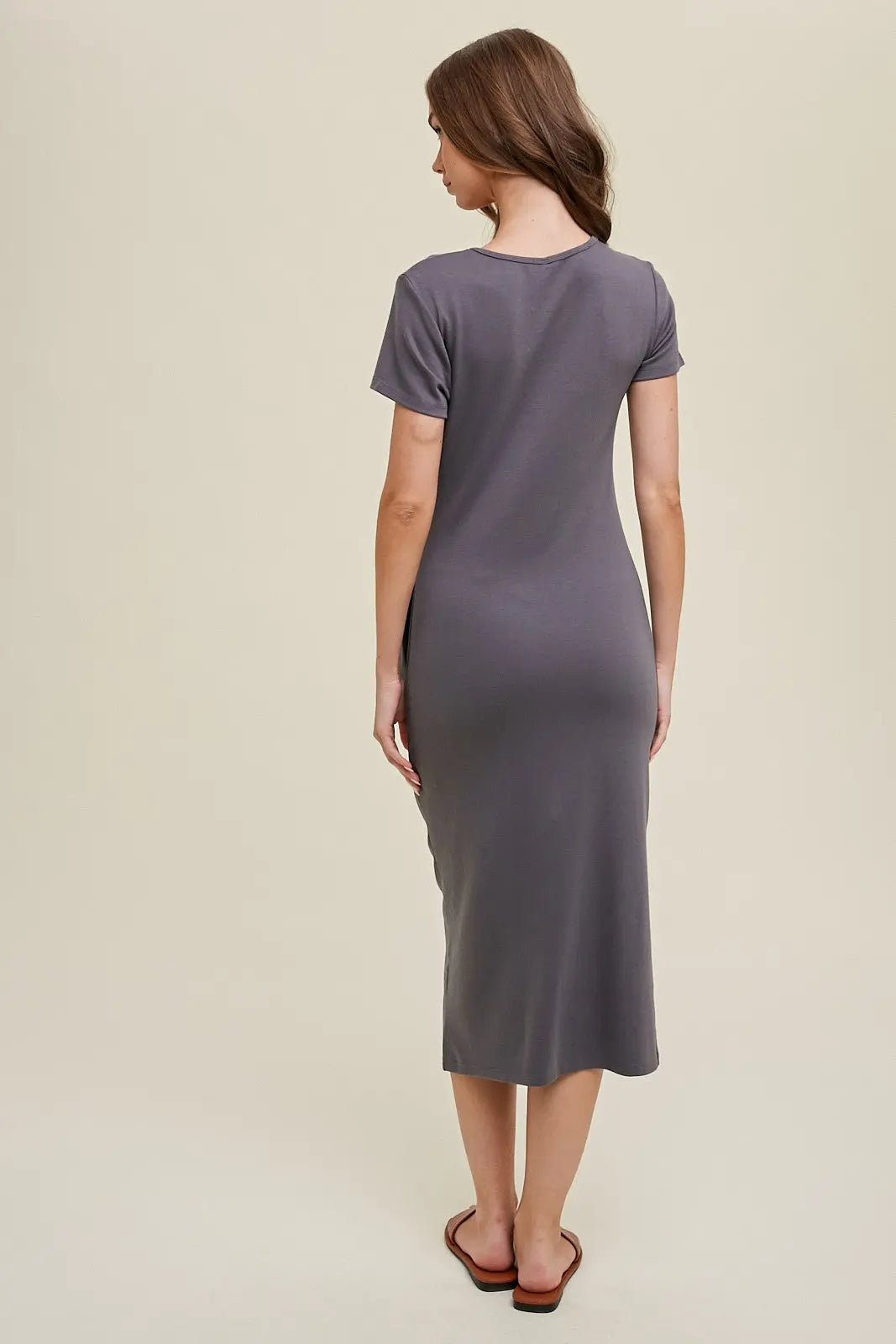 Charcoal Side Tie Midi Dress Final Sale PinkBlush