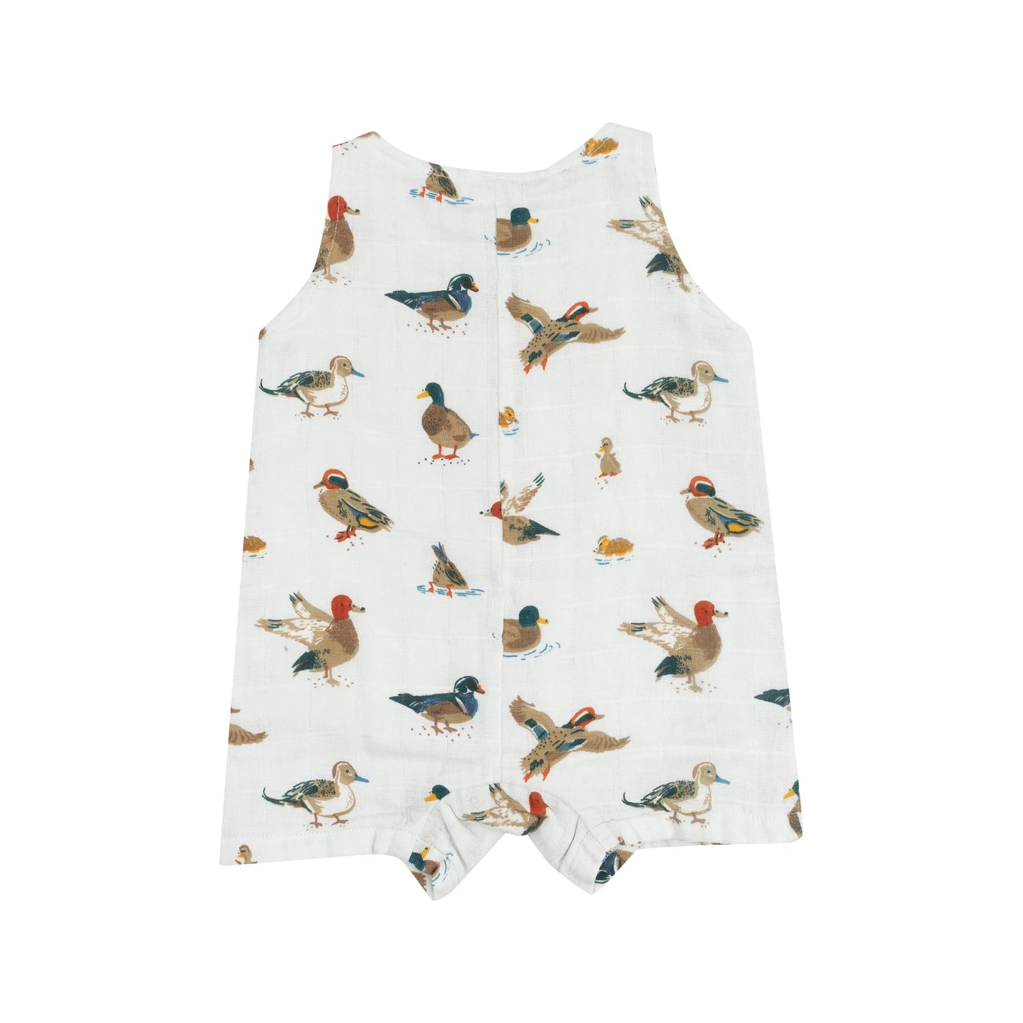 Sleeveless Shortie Romper Ducks Organic Muslin Baby Outfit.