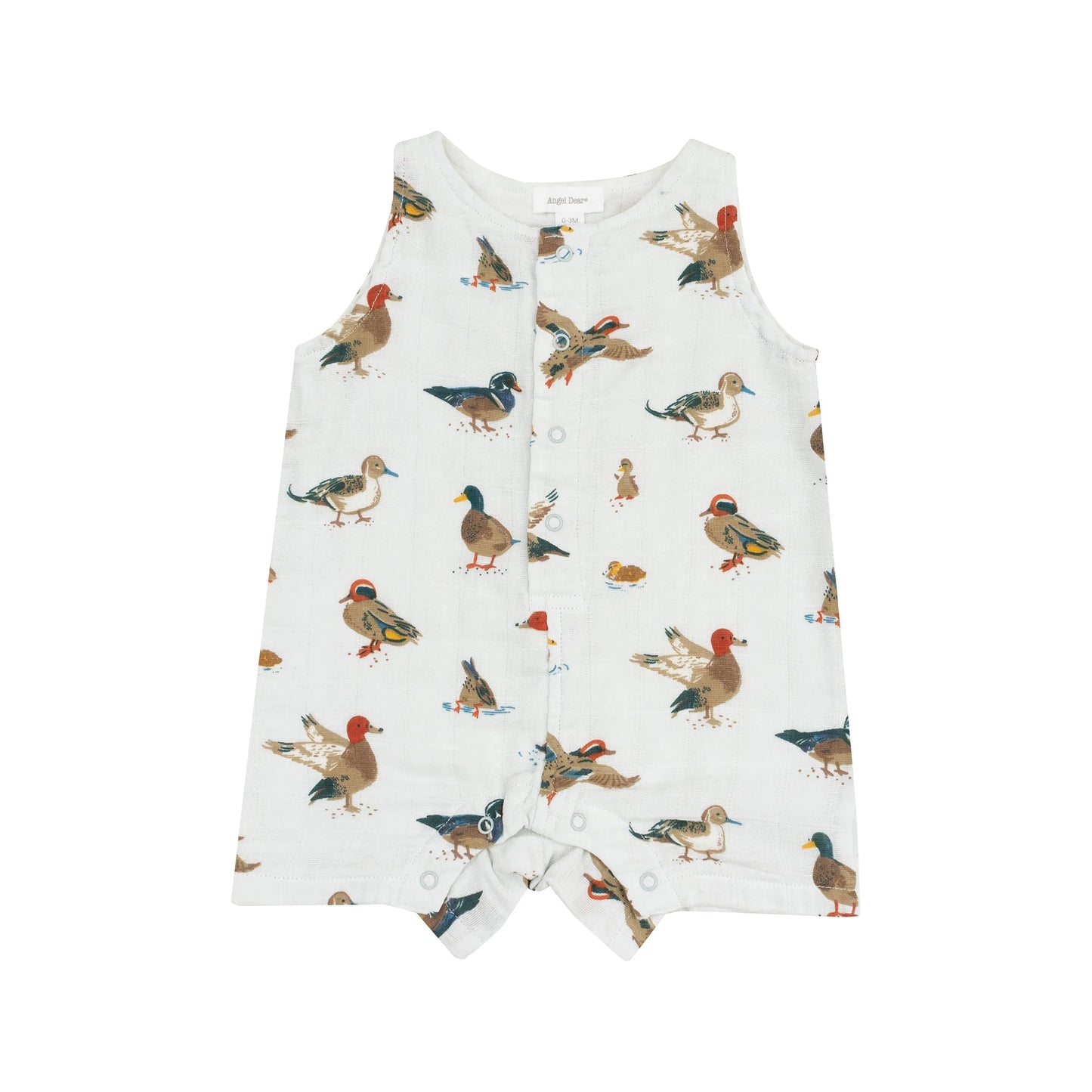 Sleeveless Shortie Romper Ducks Organic Muslin Baby Outfit.