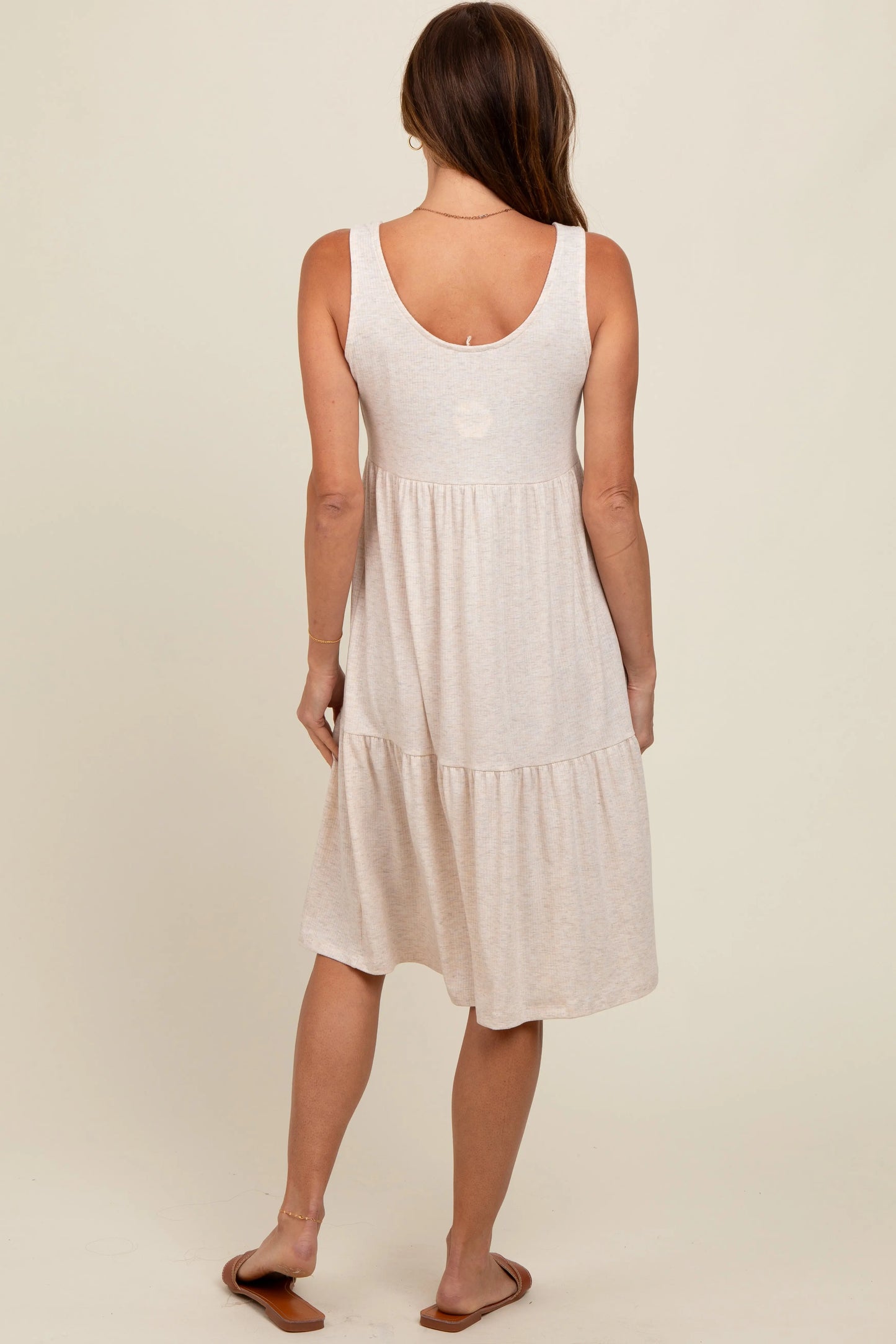 Beige Tiered Sleeveless Midi Dress for Women PinkBlush