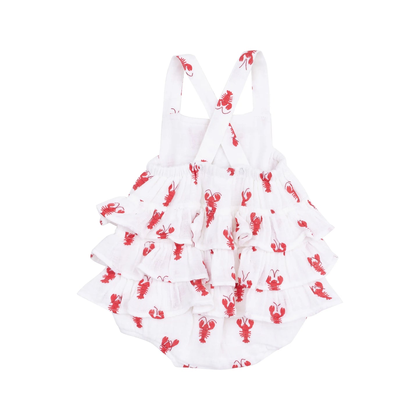 Ruffle Sunsuit Lobster Muslin Baby Outfit for Summer Fun.