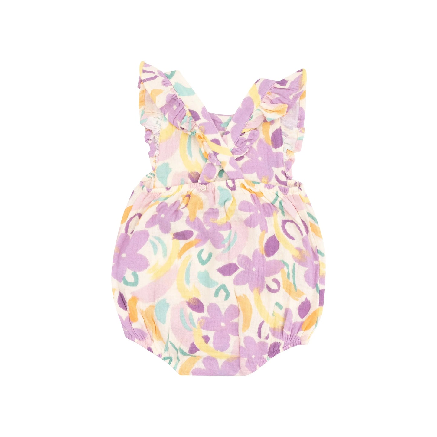 Organic Muslin Ruffle Sunsuit Painty Daisy for Toddler Girls.