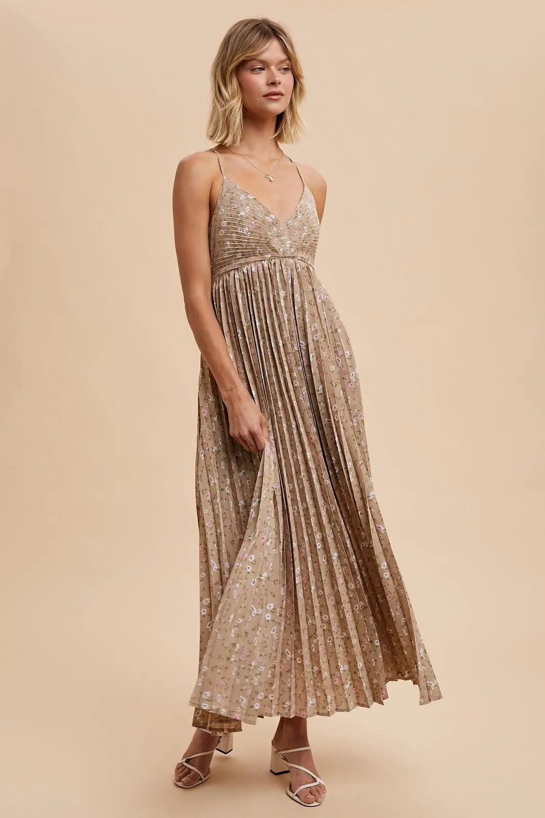 PinkBlush Mocha Floral Maxi Dress with Pleated Back Cutout for Stylish Women - Apparel & Accessories > Clothing > Dresses