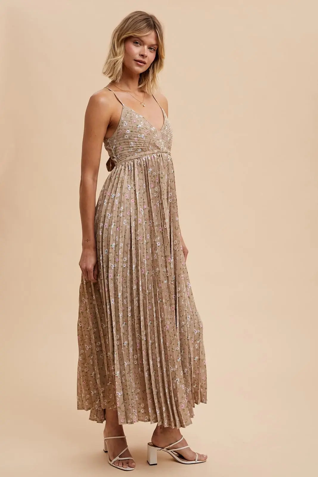 PinkBlush Mocha Floral Maxi Dress with Pleated Back Cutout for Stylish Women - Apparel & Accessories > Clothing > Dresses
