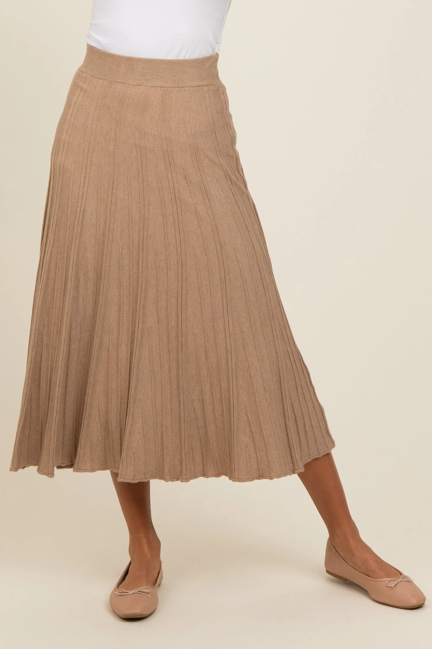 Mocha Ribbed Knit A Line Midi Skirt for Women PinkBlush