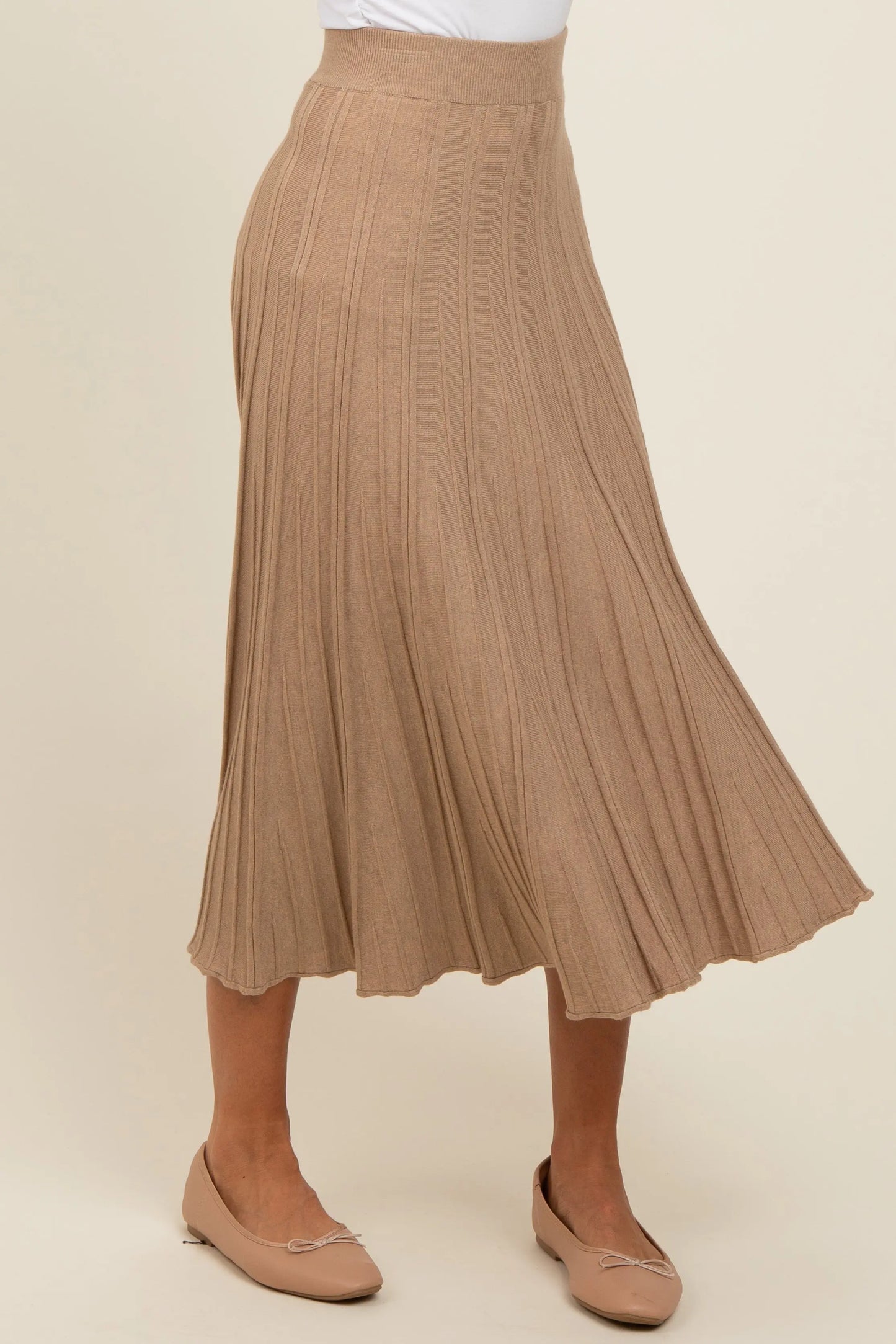 Mocha Ribbed Knit A Line Midi Skirt for Women PinkBlush