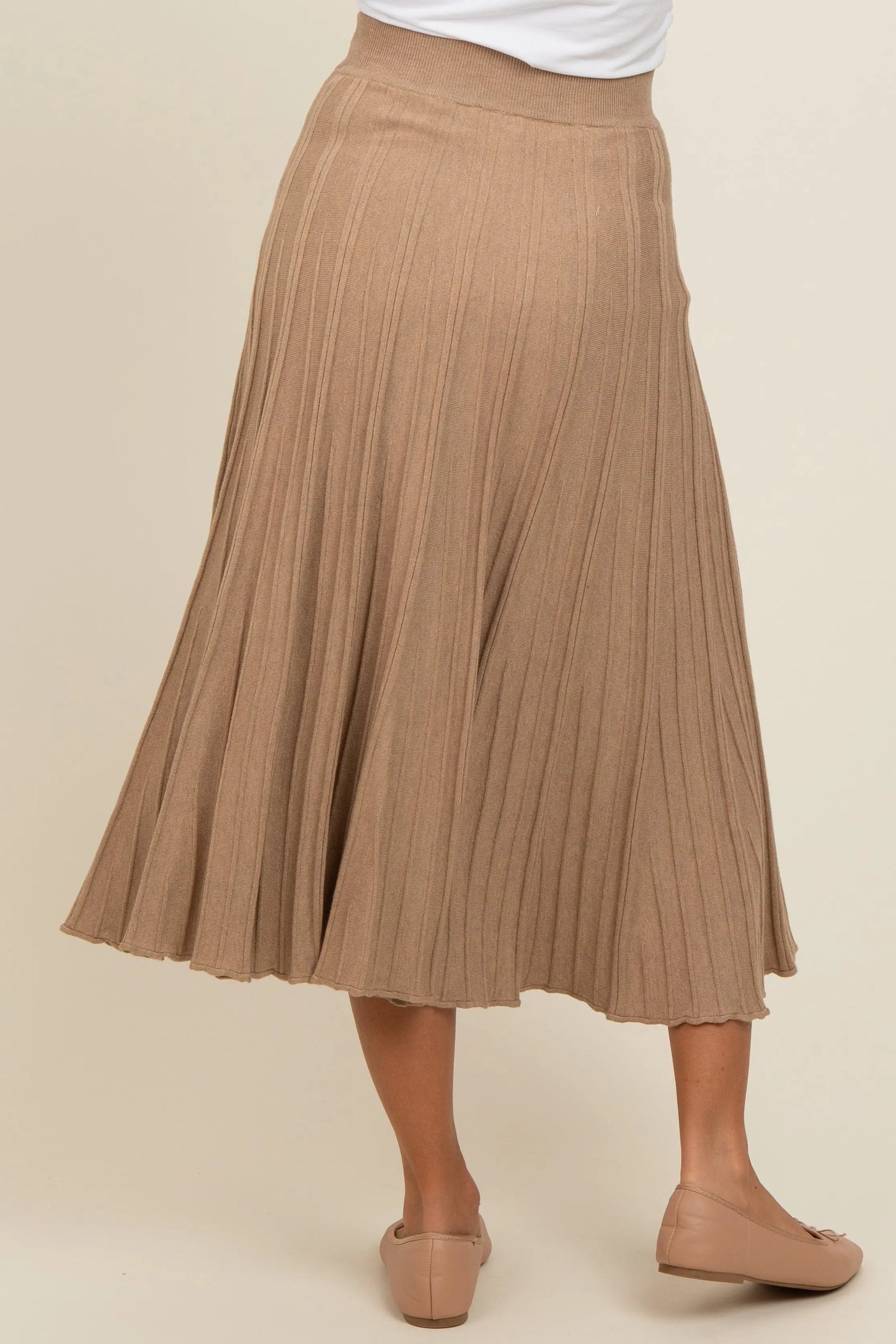 Mocha Ribbed Knit A Line Midi Skirt for Women PinkBlush