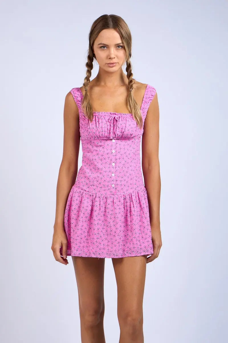 PinkBlush Elegant Pink Floral Mini Dress with Ruched Bust for Fashion-Forward Women - Apparel & Accessories > Clothing > Dresses