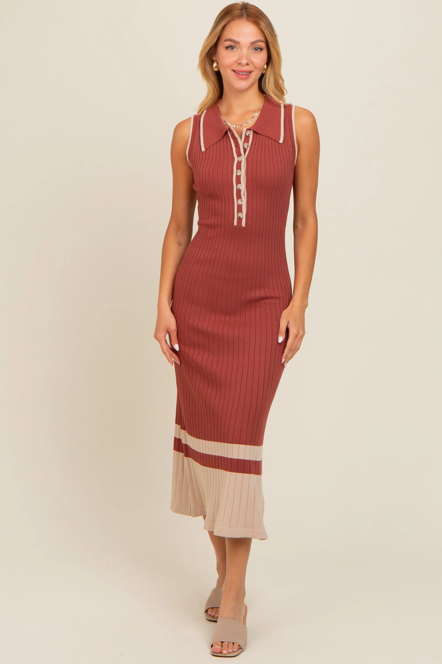 PinkBlush PinkBlush Maternity Dress with Button Front and Contrast Border for Expecting Mothers - Apparel & Accessories > Clothing > Dresses