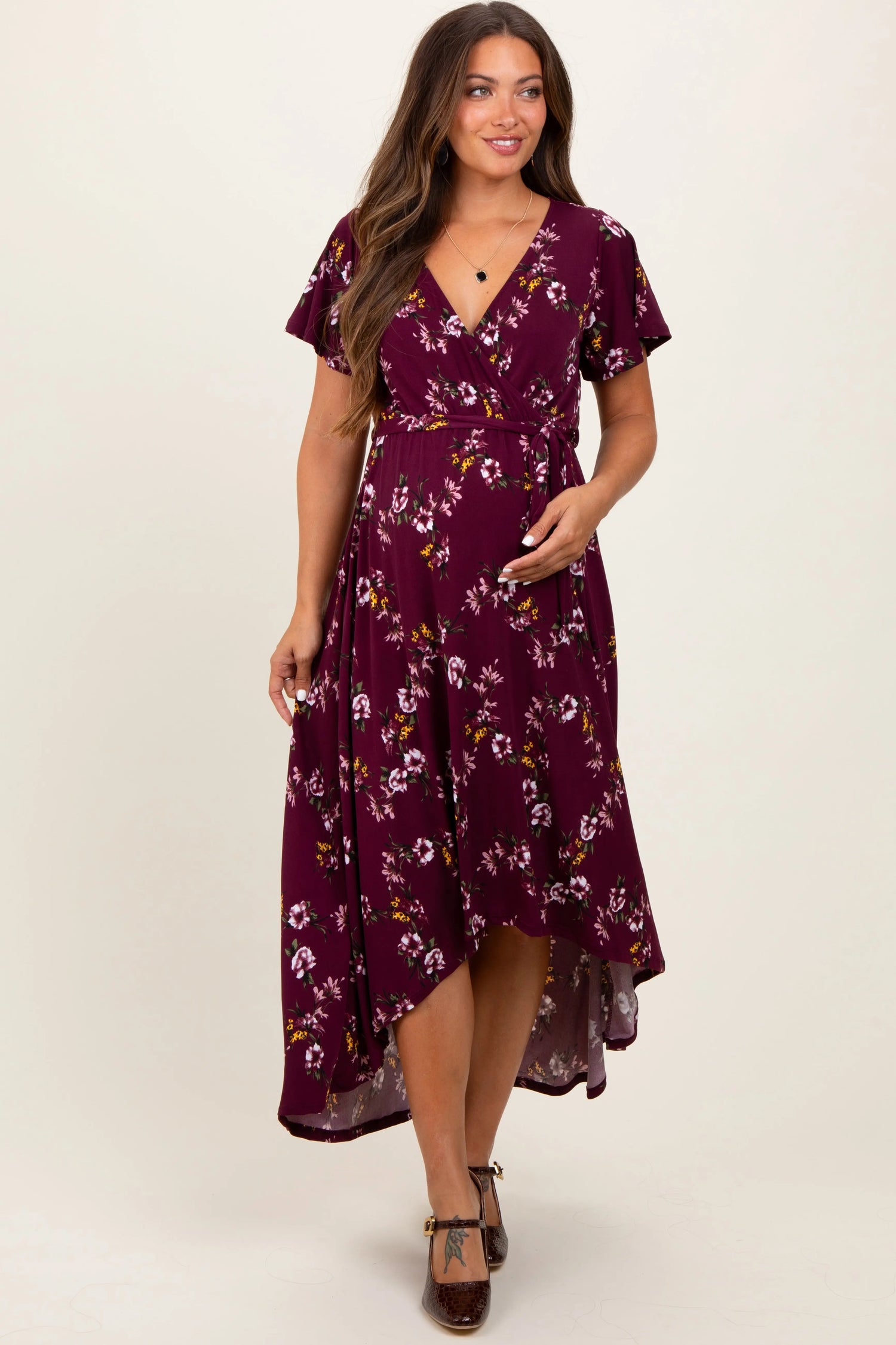 PinkBlush Elegant Maternity Maxi Dress with Floral Design for Expecting Mothers - Apparel & Accessories > Clothing > Dresses