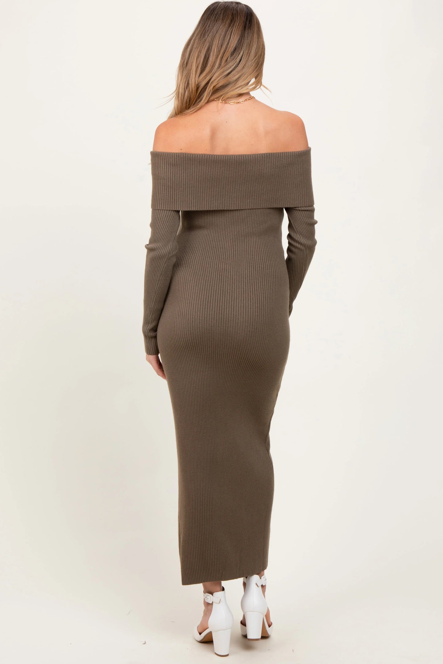 Olive Off Shoulder Long Cardigan Maternity Maxi Dress PinkBlush