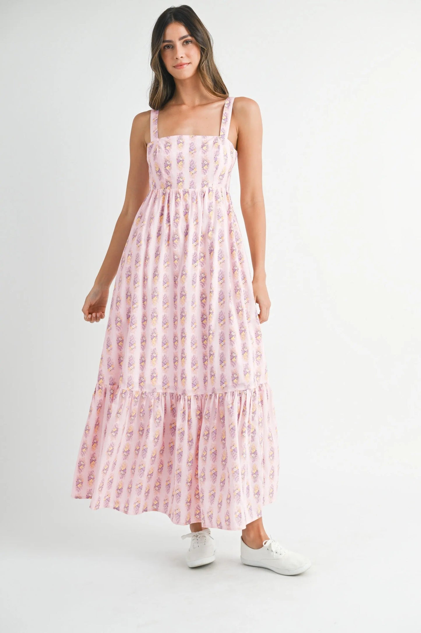 PinkBlush Elegant Pink Floral Print Maxi Dress with Ruffle Hem for Special Occasions - Apparel & Accessories > Clothing > Dresses
