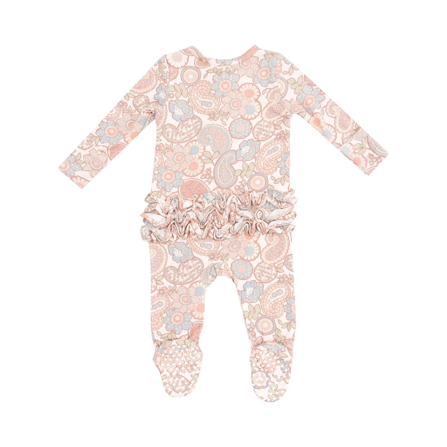 2 Way Zipper Ruffle Front Footie Folk Paisley.