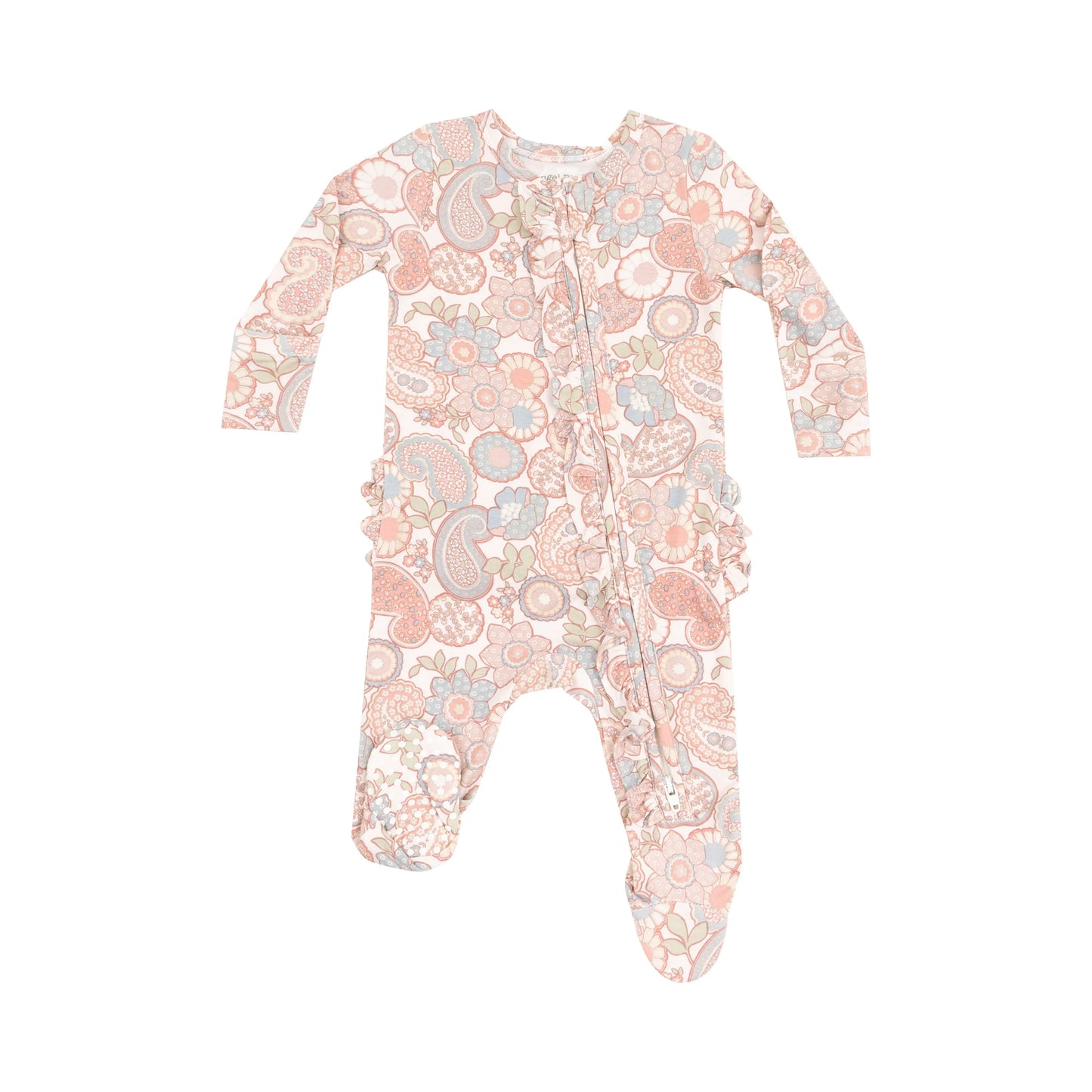 2 Way Zipper Ruffle Front Footie Folk Paisley.