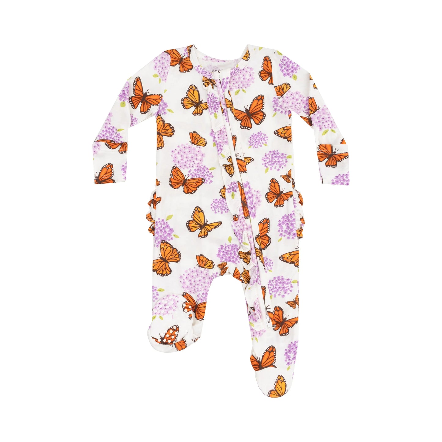 2 Way Ruffle Zipper Footie Monarch Butterflies and Milkweed.