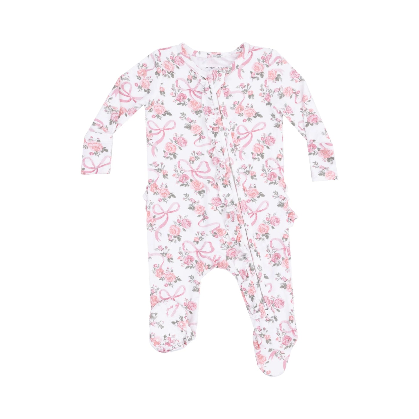 2 Way Ruffle Zipper Footie Ribbons and Flowers.