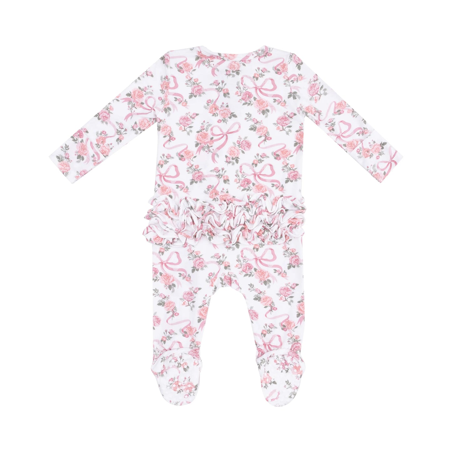 2 Way Ruffle Zipper Footie Ribbons and Flowers.