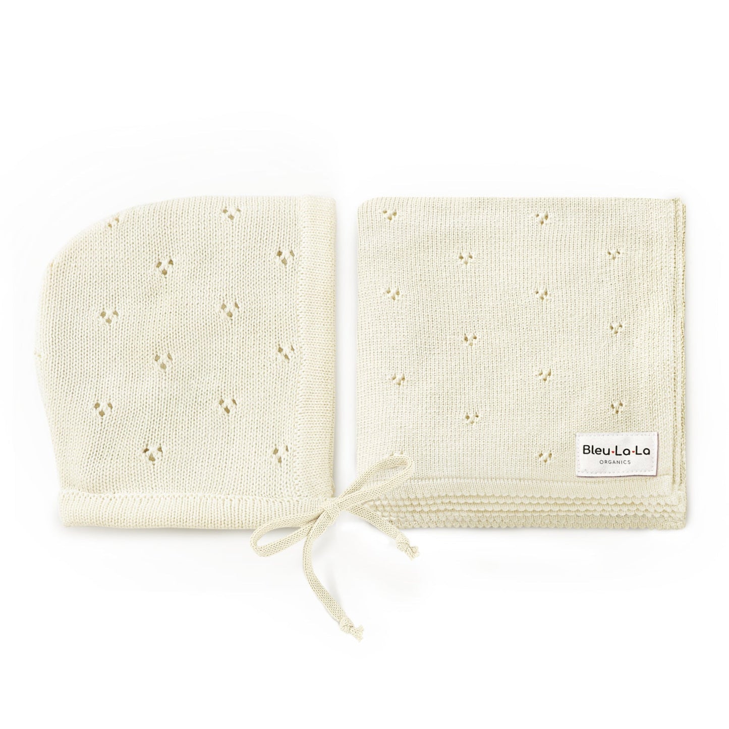 Organic Pointelle Swaddle Blanket and Hat Gift Set Bleu La La