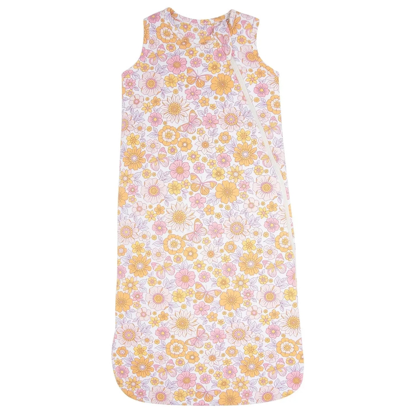 Retro Vintage Flowers Baby Sleep Sack with 2 Way J Zipper and Quilted Lining for Newborns to 9 Months Sweet Bamboo