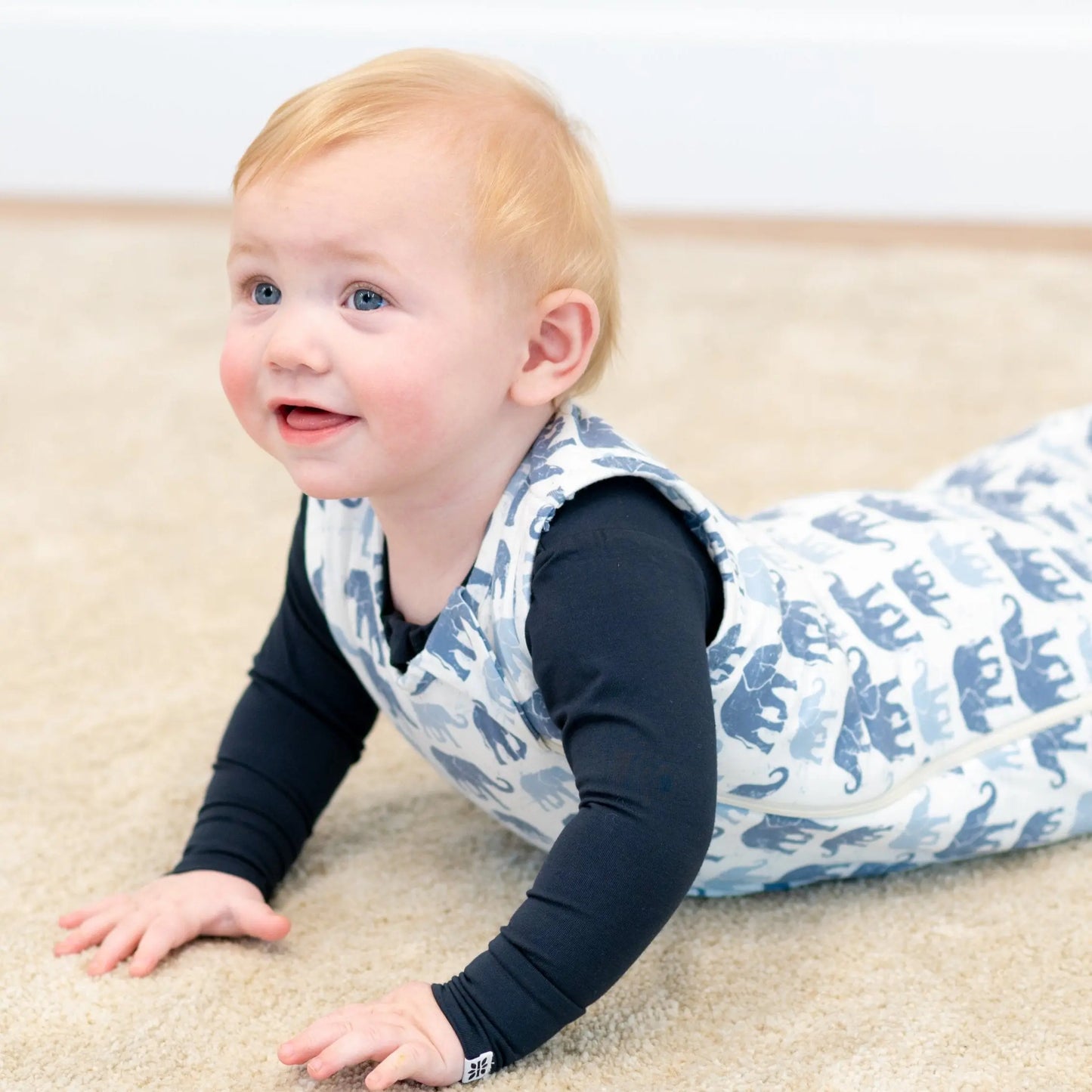 Blue Elephant Sleep Sack for Infants with 2 Way J Zipper and Quilted Lining Size 0 to 9 Months Sweet Bamboo