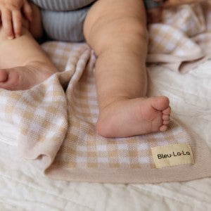 Checkered Knit Baby Blanket - Pure Cotton Comfort for Year-Round Coziness Bleu La La