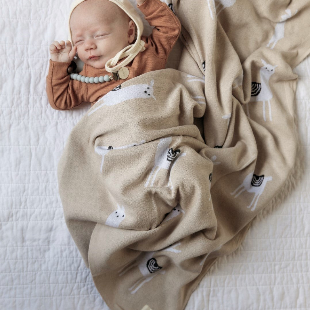 Luxury Knit Llama Swaddle Baby Blanket - Pure Cotton Comfort for Newborns Bleu La La