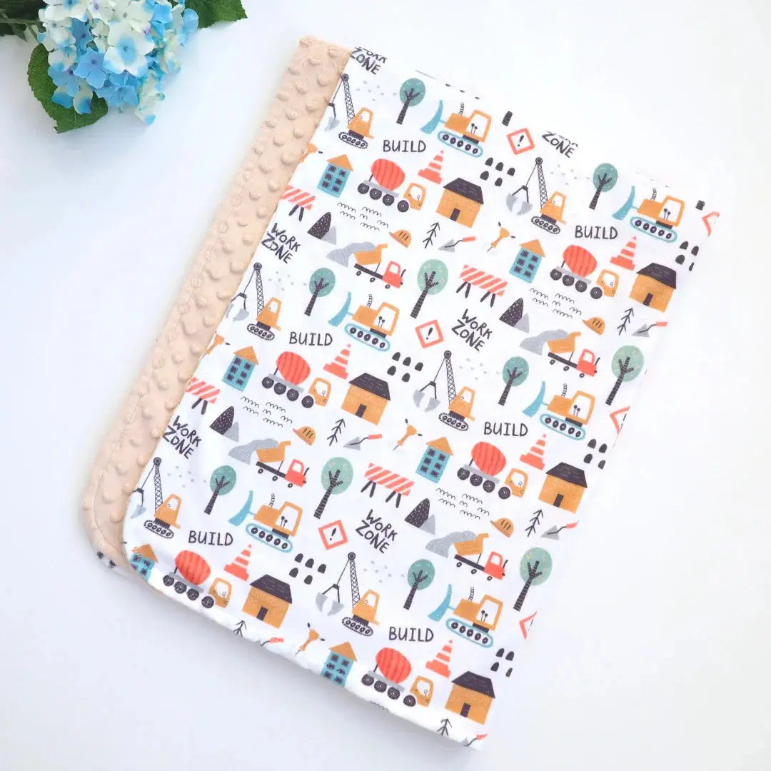 Honey Lemonade Little Builder Minky Blanket with Construction Design for Kids - Baby & Toddler > Swaddling & Receiving Blankets > Receiving Blankets