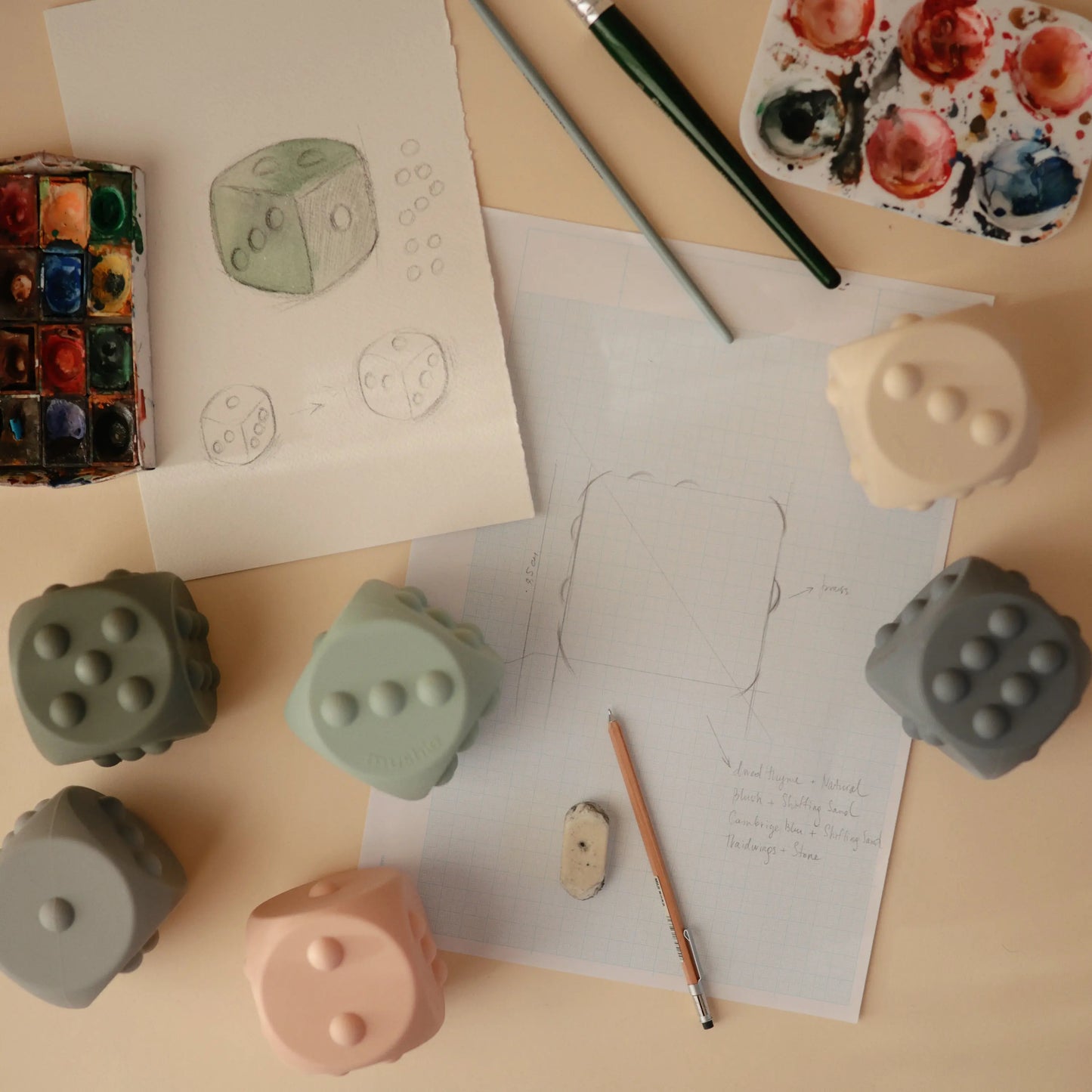 Mushie Dice Press Toy for Fine Motor Skill Development and Learning Mushie