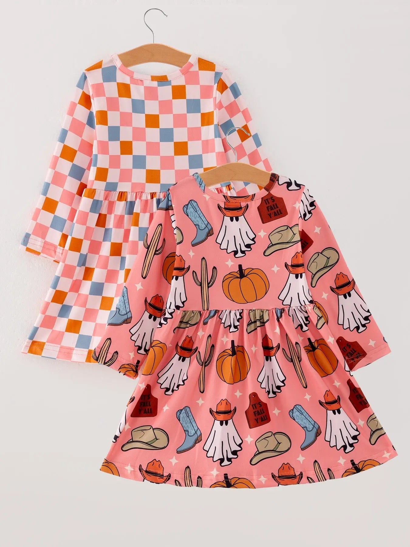 Rylee Faith Designs Colorful Plaid Ghost Print Dresses Set for Fun Halloween Celebrations - Apparel & Accessories > Clothing > Baby & Toddler Clothing > Baby & Toddler Dresses Dress