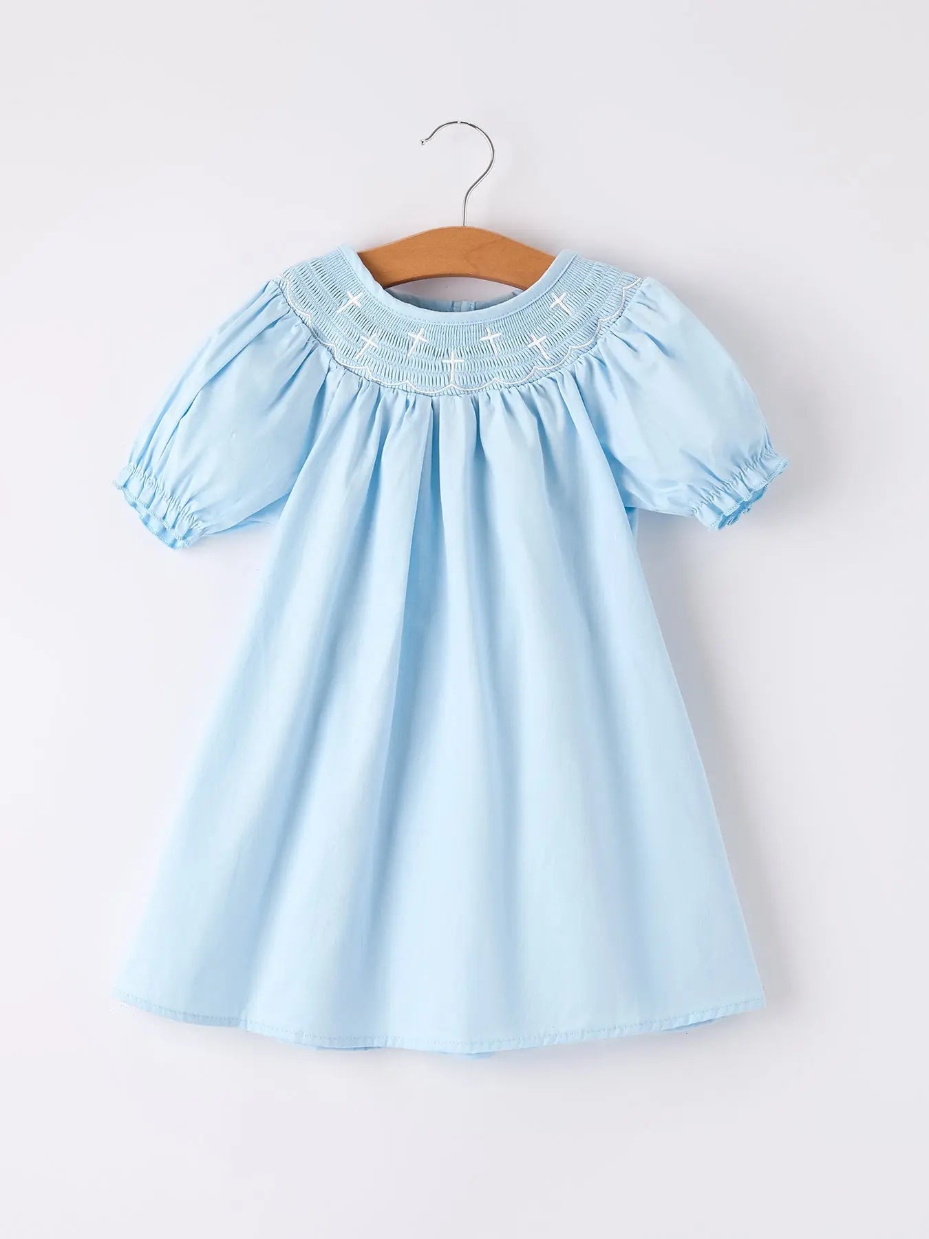 Girls Cross Smocking Embroidered Blue Dress Rylee Faith Designs