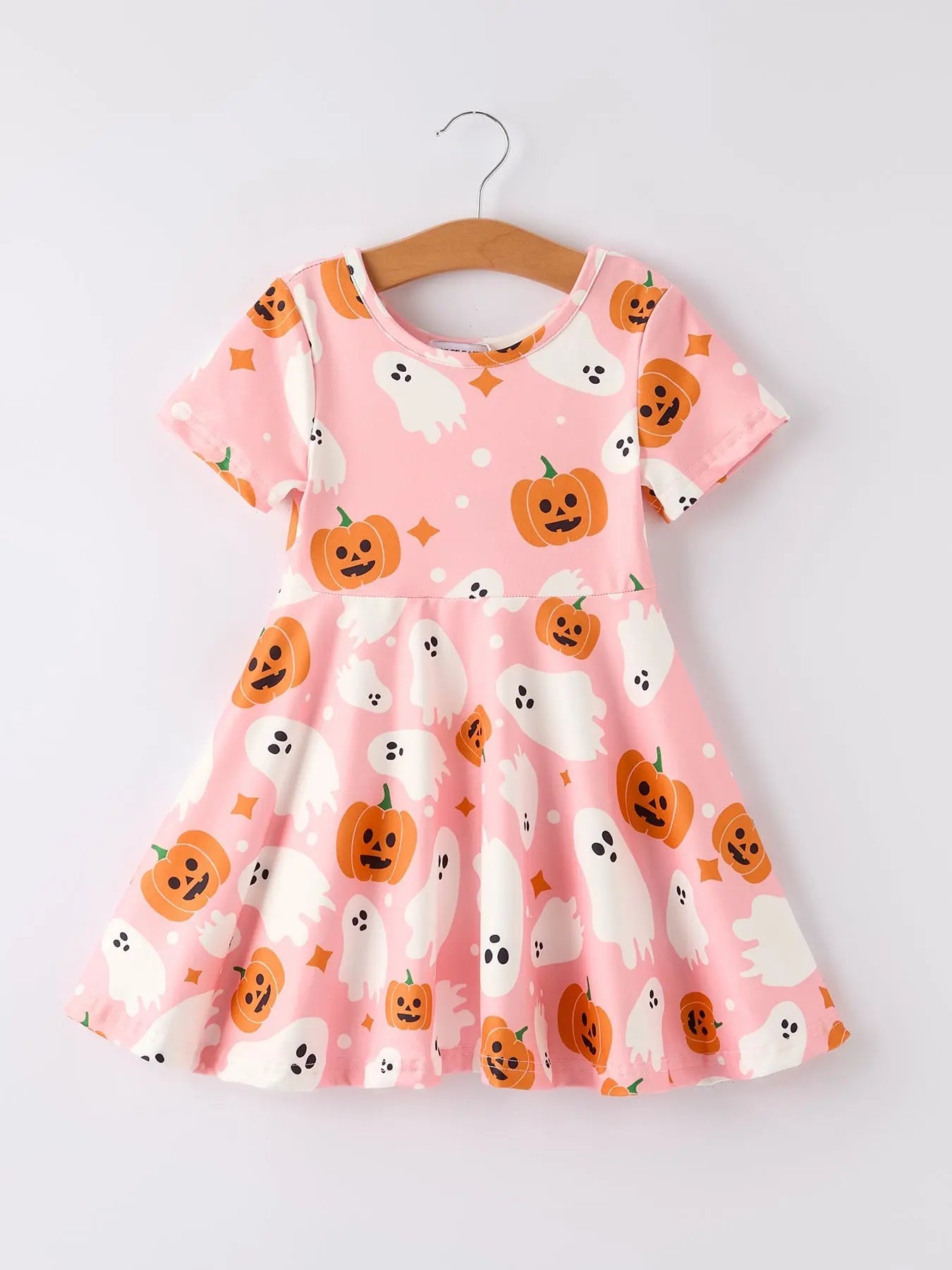 Rylee Faith Designs Spooky Halloween Ghost Pumpkin Print Dress with Short Sleeves for Women - Apparel & Accessories > Clothing > Dresses Dress