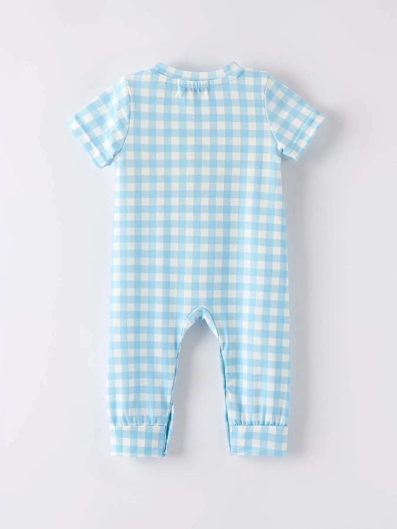Adorable Blue Plaid Pumpkin Embroidery Romper for Halloween Boys Rylee Faith Designs