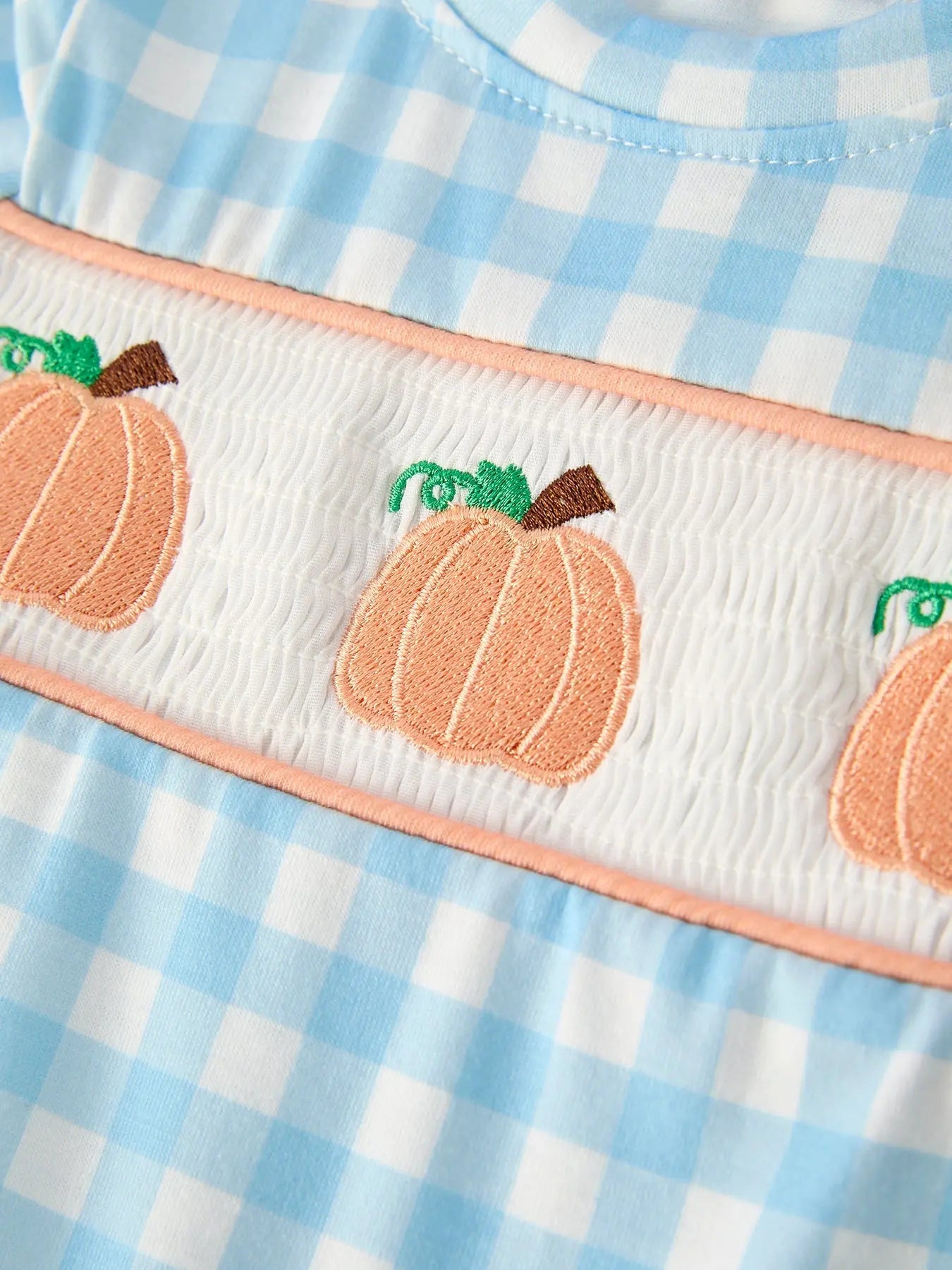Adorable Blue Plaid Pumpkin Embroidery Romper for Halloween Boys Rylee Faith Designs