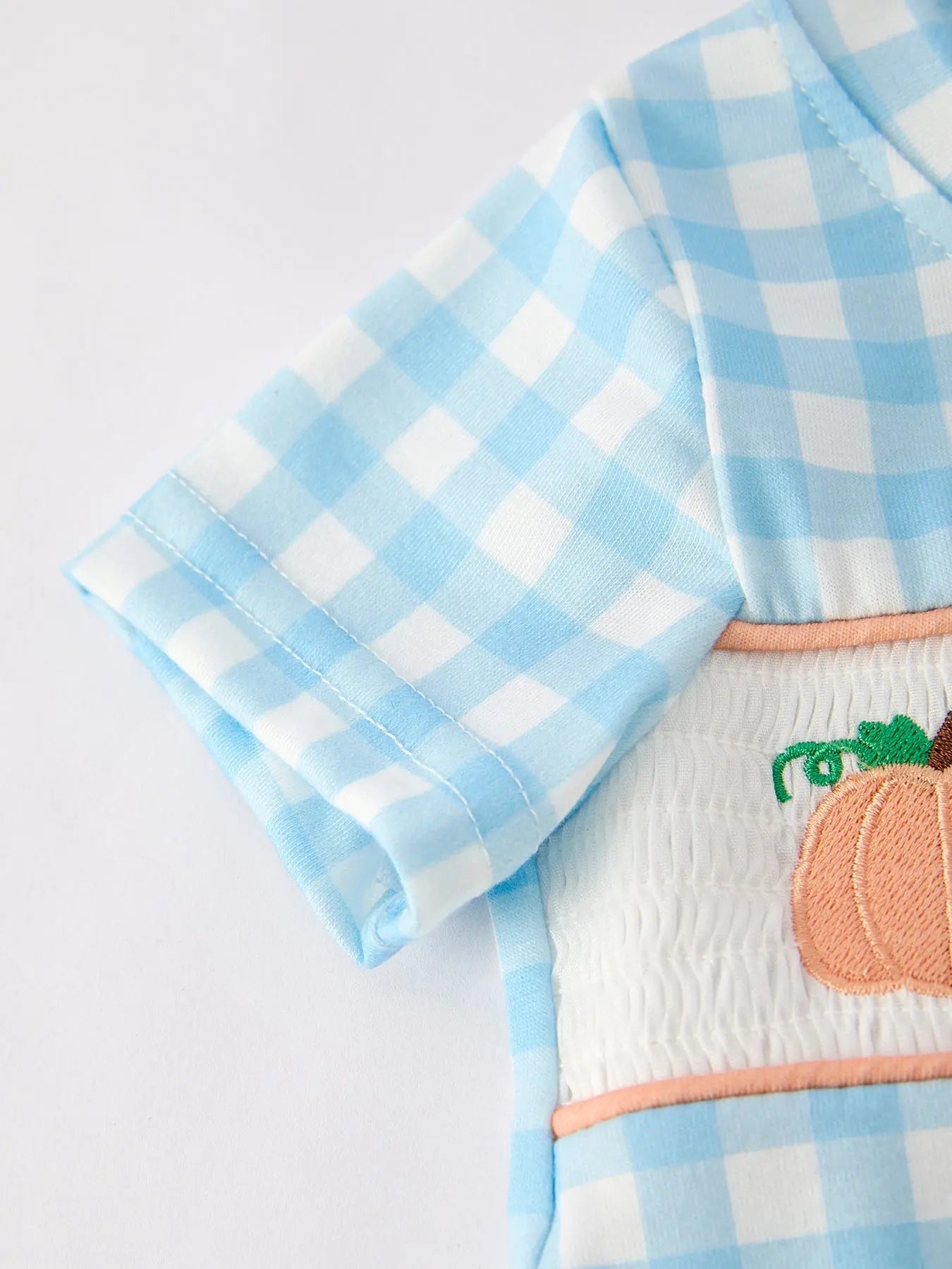 Adorable Blue Plaid Pumpkin Embroidery Romper for Halloween Boys Rylee Faith Designs