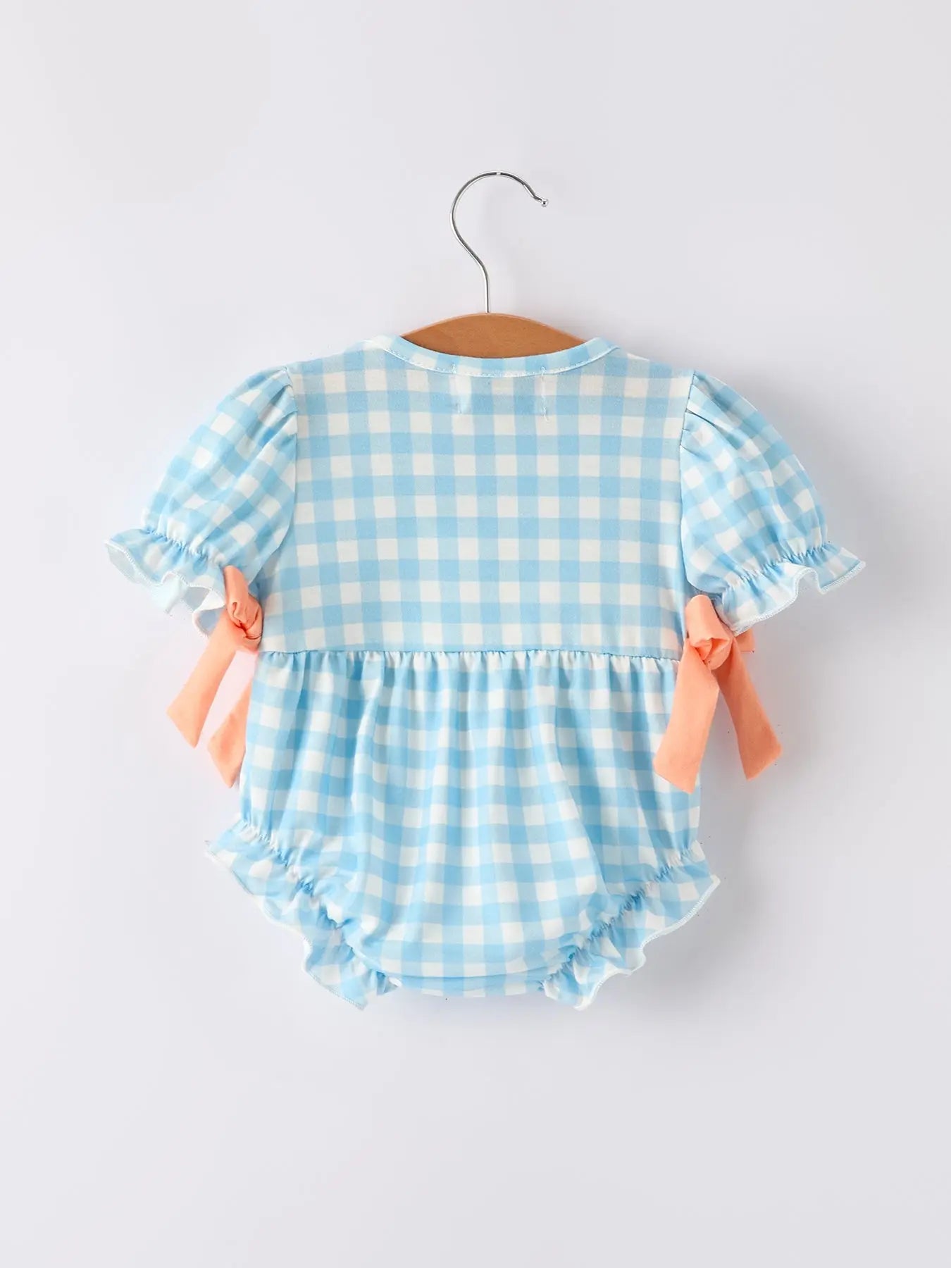Adorable Pumpkin Embroidery Blue Plaid Romper for Halloween Babies Rylee Faith Designs