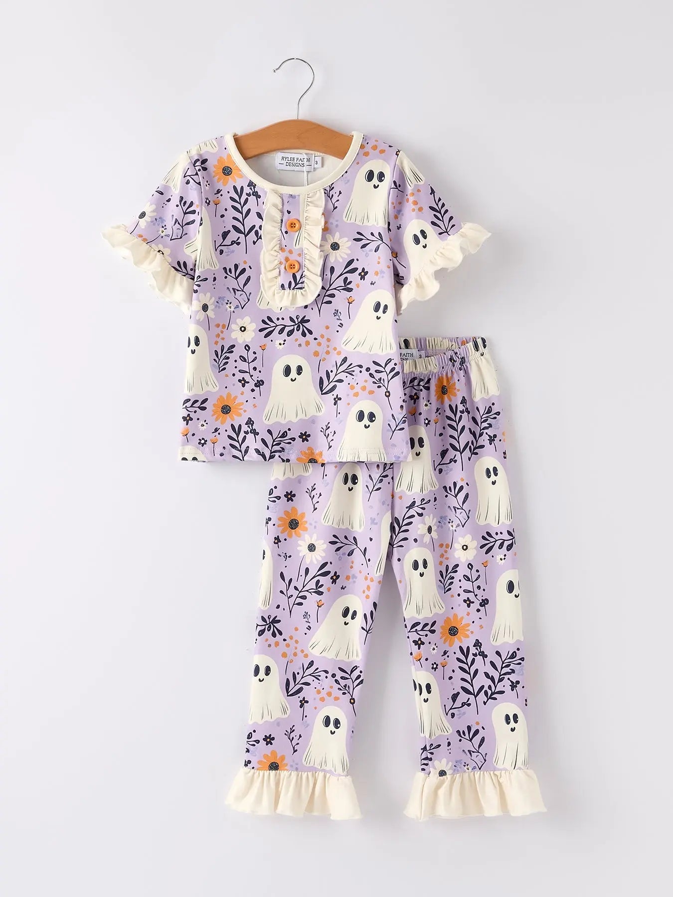 Halloween Ghost Floral Print Ruffled Pajamas for Stylish Girls Rylee Faith Designs