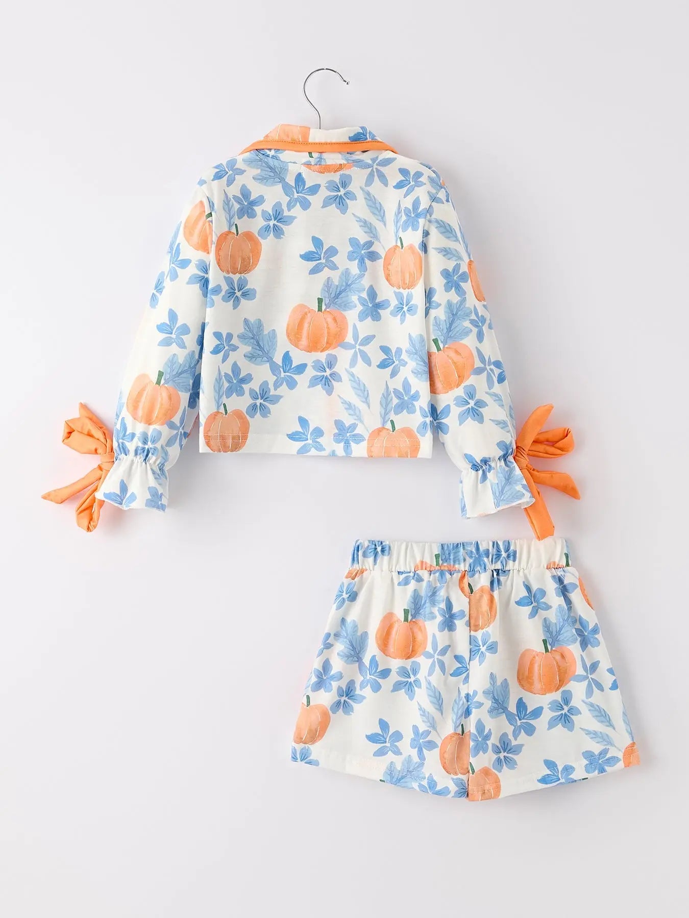 Thanksgiving Pumpkin Floral Print Pajama Set for Girls Cozy Comfort Rylee Faith Designs