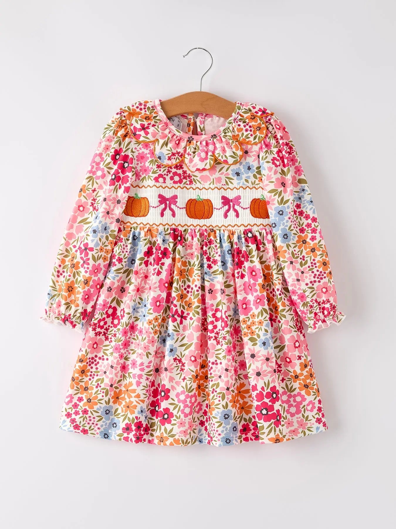 Rylee Faith Designs Charming Pumpkin Bow Smock Dress with Embroidery for Fall Celebrations - Apparel & Accessories > Clothing > Baby & Toddler Clothing > Baby & Toddler Dresses Dress