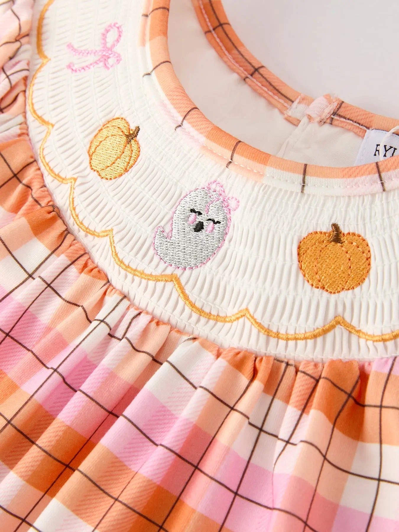 Charming Embroidered Plaid Dress with Pumpkin Bow for Girls Rylee Faith Designs
