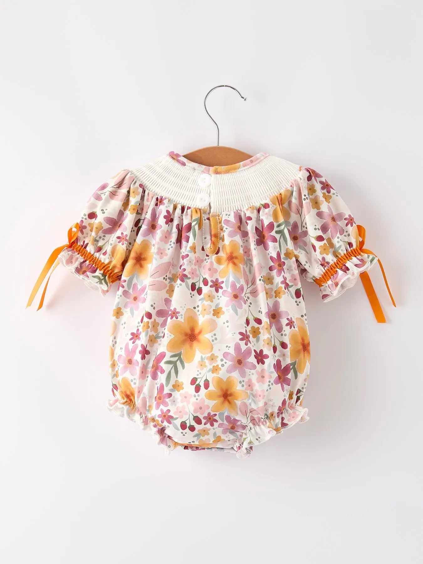 Charming Pumpkin Embroidery Smock Floral Romper for Baby Girls Rylee Faith Designs