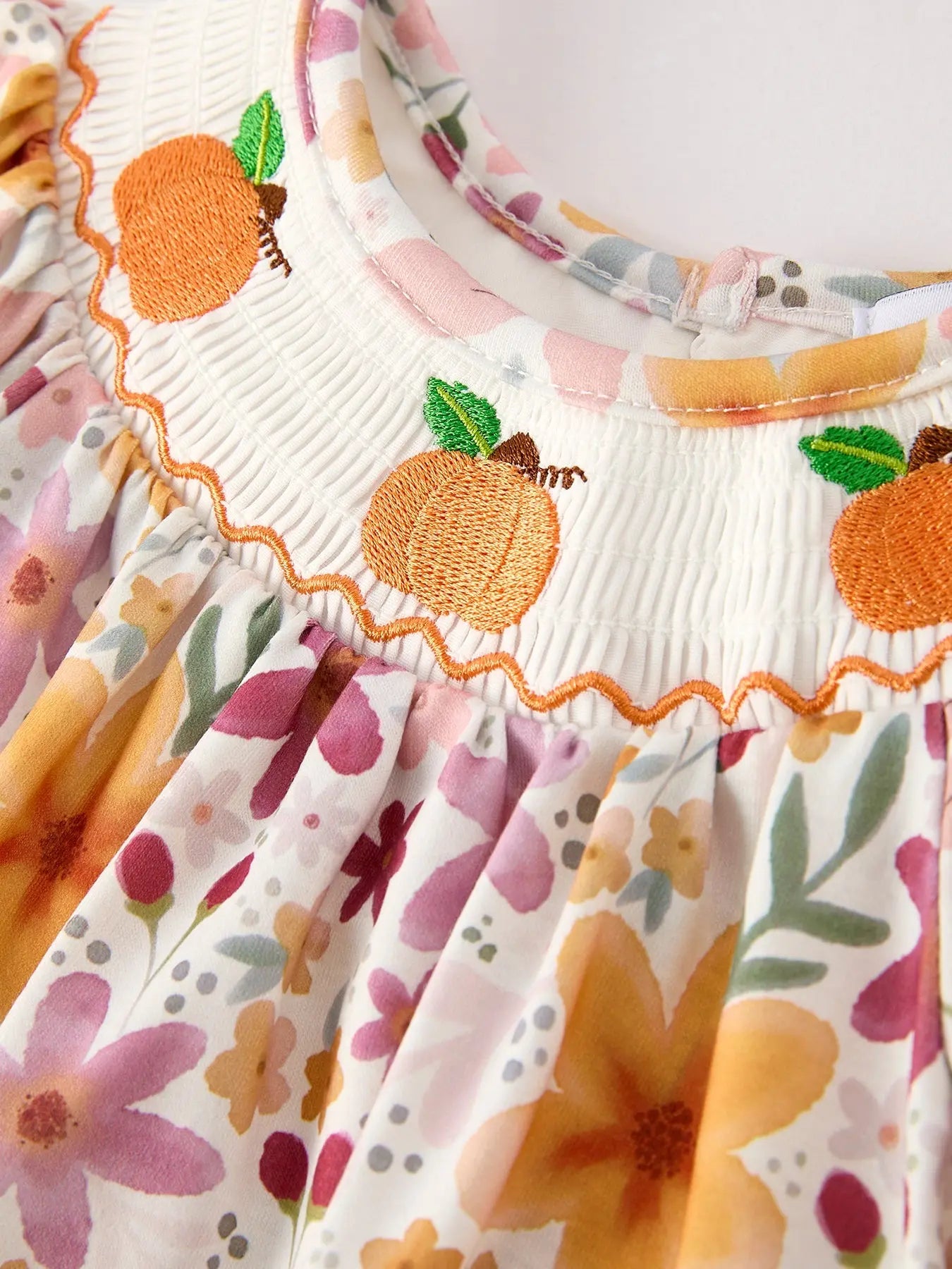Charming Pumpkin Embroidery Smock Floral Romper for Baby Girls Rylee Faith Designs