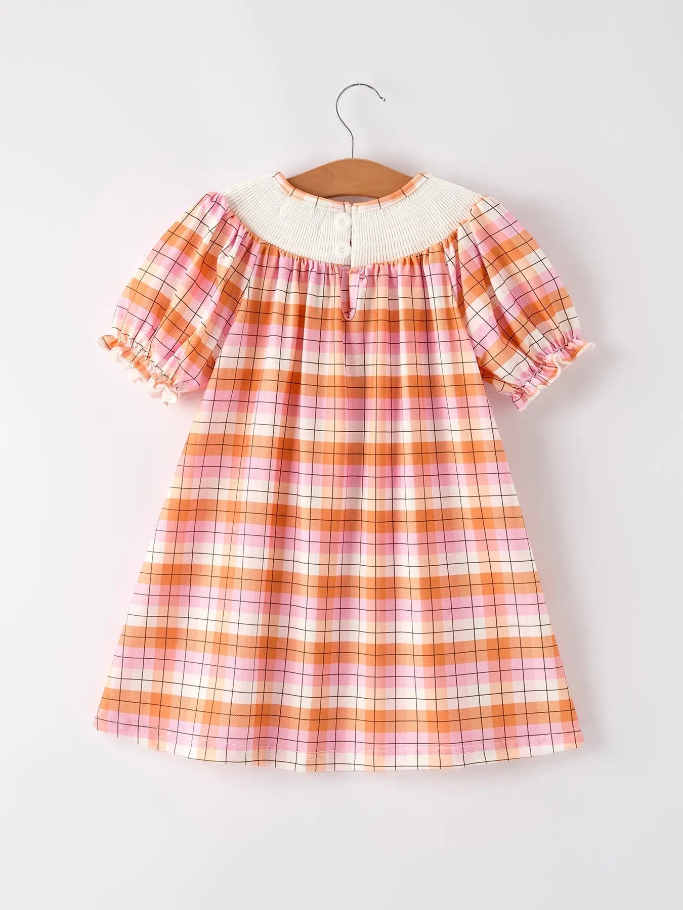 Charming Embroidered Plaid Dress with Pumpkin Bow for Girls Rylee Faith Designs