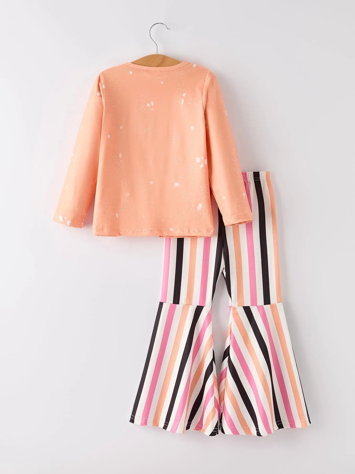 Rylee Faith Designs Trendy Halloween Outfit with Bleached Letter Top and Flared Pants for Women - Apparel & Accessories > Clothing > Outfit Sets Outfit