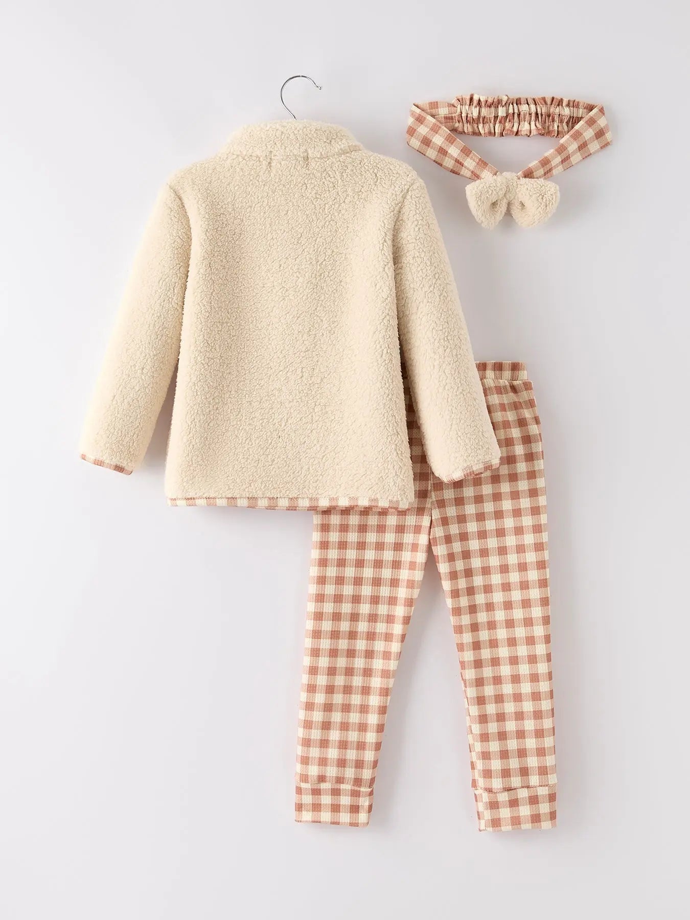 Cozy Furry Top and Plaid Pants Set with Matching Headband for Girls Rylee Faith Designs